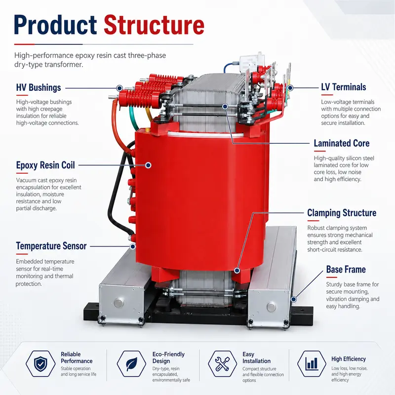 2500kVA 6.3/0.4kV Epoxy Resin Cast Three-Phase Dry-Type Transformer — detail 1
