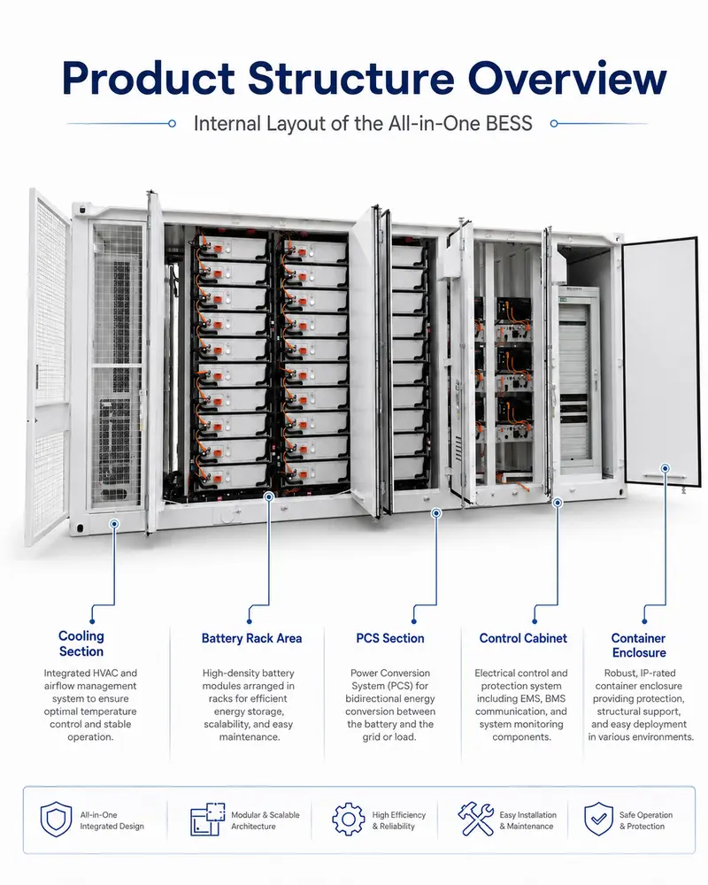 All-in-One Container BESS for Solar Farms — 1000kWh to 5MWh, Liquid-Cooled, IP67 — detail 1