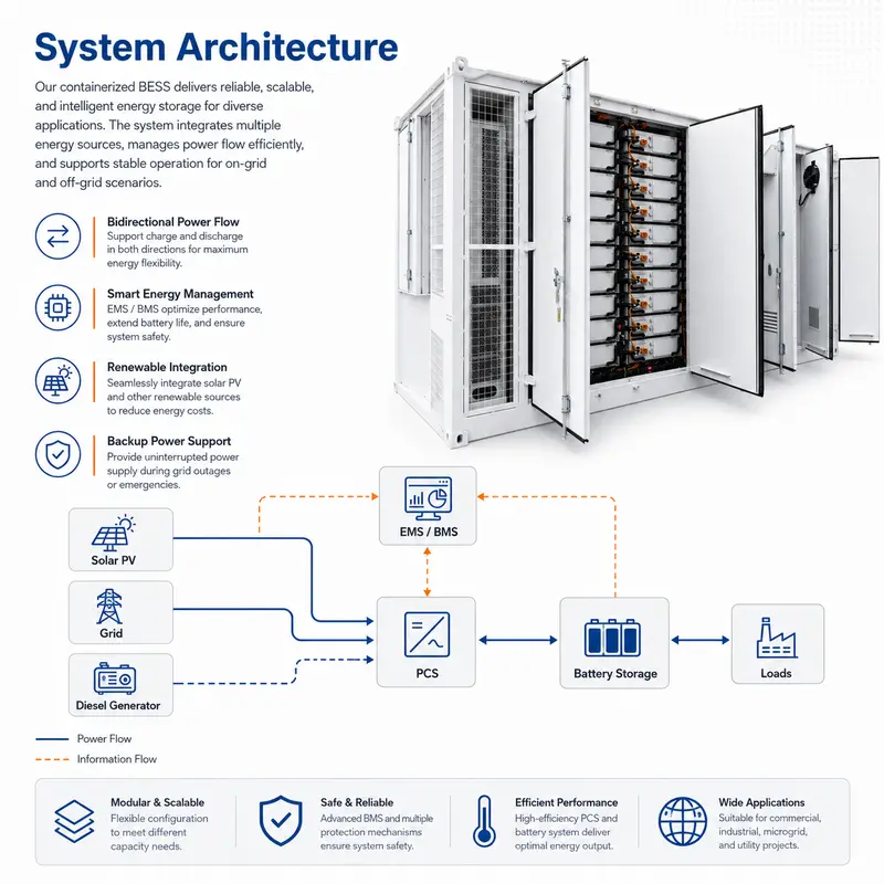 Integrated Battery-BMS-PCS LiFePO4 Storage System — 500kWh to 5MWh, Liquid-Cooled, IP67 — detail 2