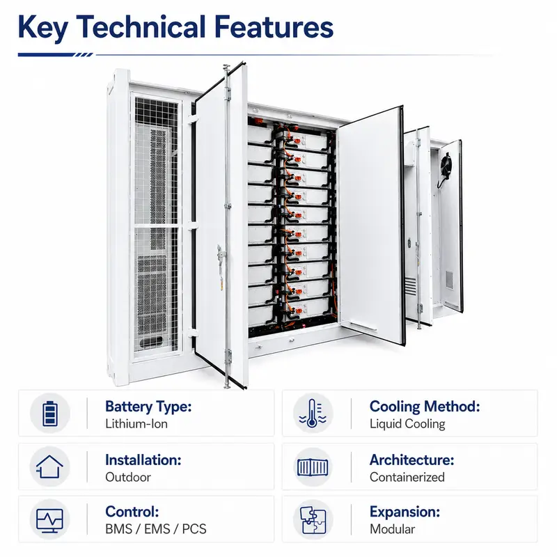 LiFePO4 Container BESS — 1MWh to 10MWh, Liquid-Cooled, IP67 — detail 4