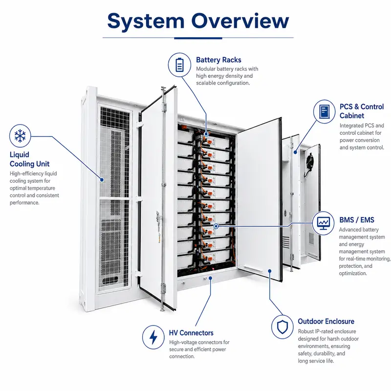 LiFePO4 Container BESS — 1MWh to 10MWh, Liquid-Cooled, IP67 — detail 1