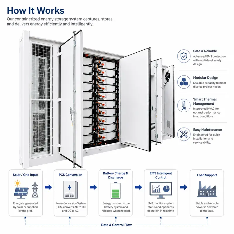 LiFePO4 Container BESS — 1MWh to 10MWh, Liquid-Cooled, IP67 — detail 2