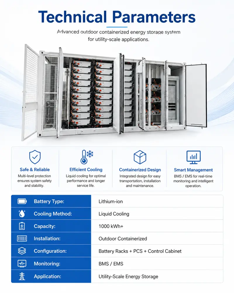 Utility-Scale Lithium-Ion Battery Storage — 1000kWh to 5MWh, Liquid-Cooled, IP67 — detail 2