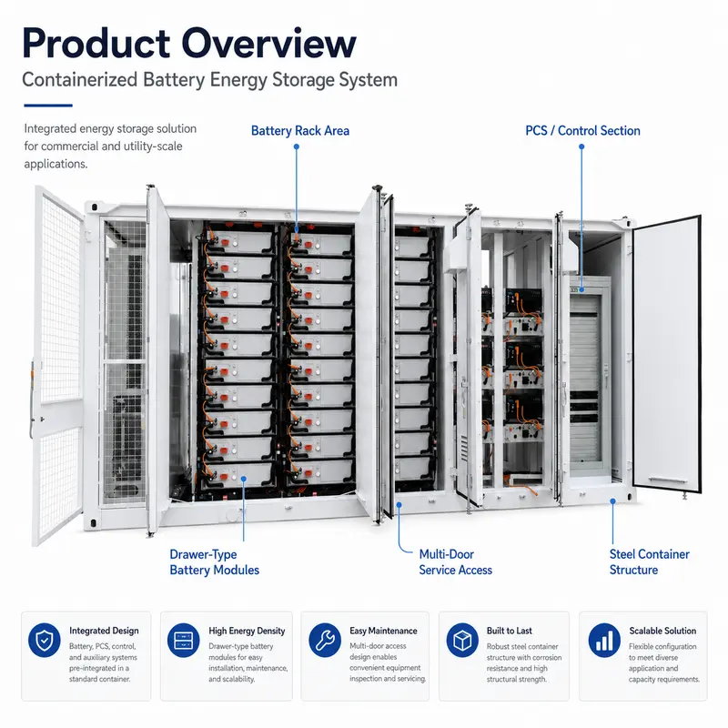 Outdoor Battery Container ESS — 20ft/40ft, 1–5MWh, Liquid-Cooled, IP67 — detail 1