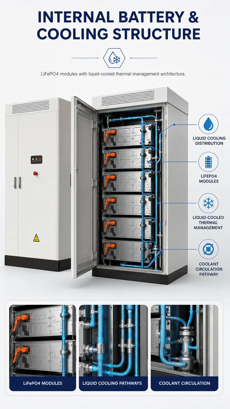 Liquid-Cooled Lithium Battery Storage Cabinet — Static Diesel-Hybrid Ready — detail 2