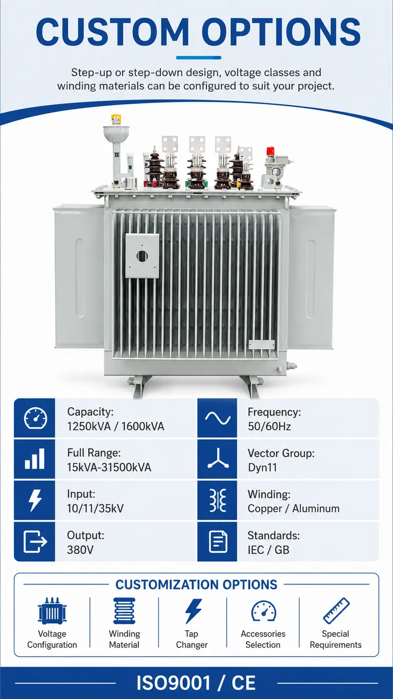 1250kVA & 1600kVA Three-Phase Oil-Immersed Step-Up / Step-Down Power Transformer (CE) — detail 4