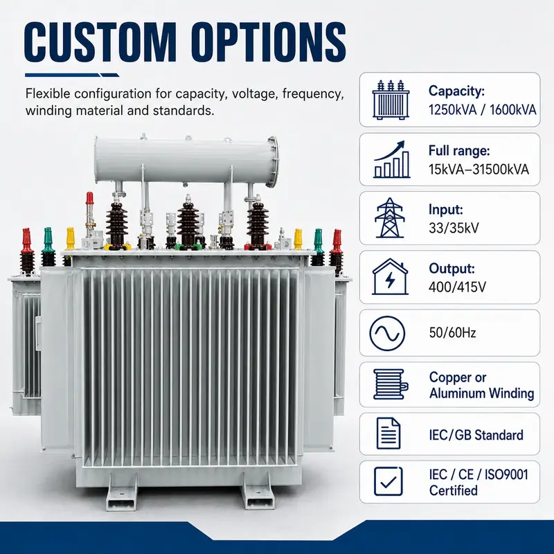 33kV 1250kVA & 1600kVA Three-Phase Outdoor Oil-Immersed Power Transformer (Copper) — detail 4
