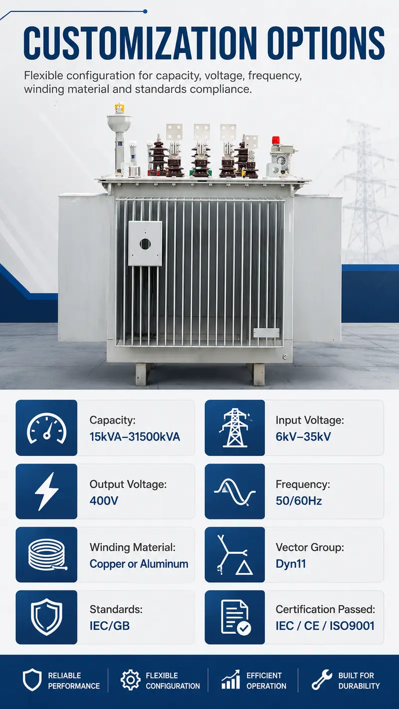 630kVA–1250kVA 10kV/400V Three-Phase Oil-Immersed Distribution Transformer — detail 4