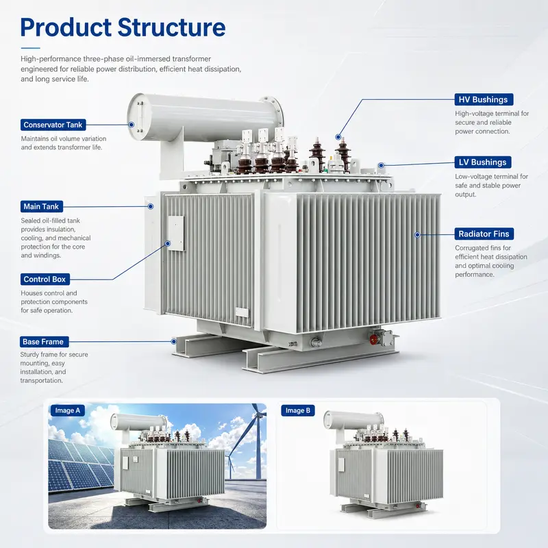 800/1600kVA 11kV/440V Three-Phase Oil-Immersed Step-Down Transformer — detail 1