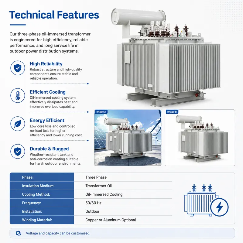 800/1600kVA 11kV/440V Three-Phase Oil-Immersed Step-Down Transformer — detail 2