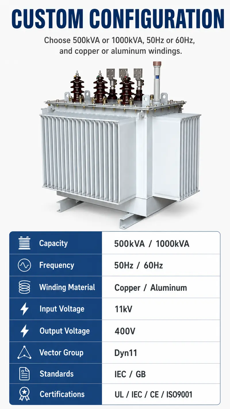 500kVA & 1000kVA 11kV/400V Three-Phase Oil-Immersed Distribution Transformer — detail 4