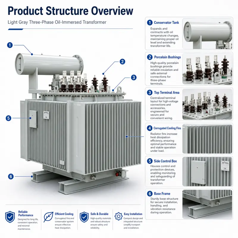 Energy-Saving 500–3500kVA 35kV/480V Three-Phase Oil-Immersed Transformer — detail 1