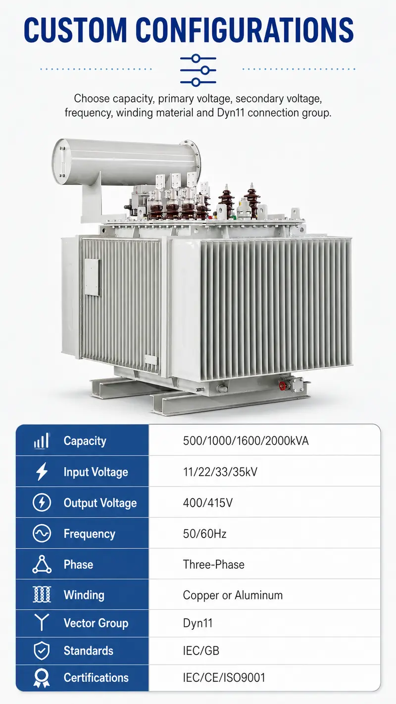 500–2000kVA 11/22/33/35kV High-Performance Three-Phase Oil-Immersed Transformer — detail 4