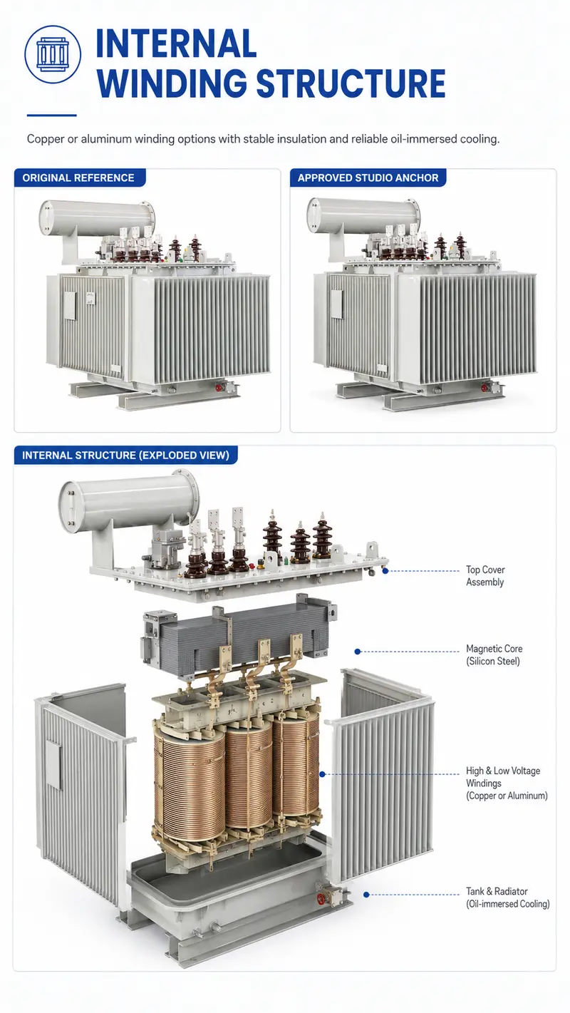 500–2000kVA 11/22/33/35kV High-Performance Three-Phase Oil-Immersed Transformer — detail 2