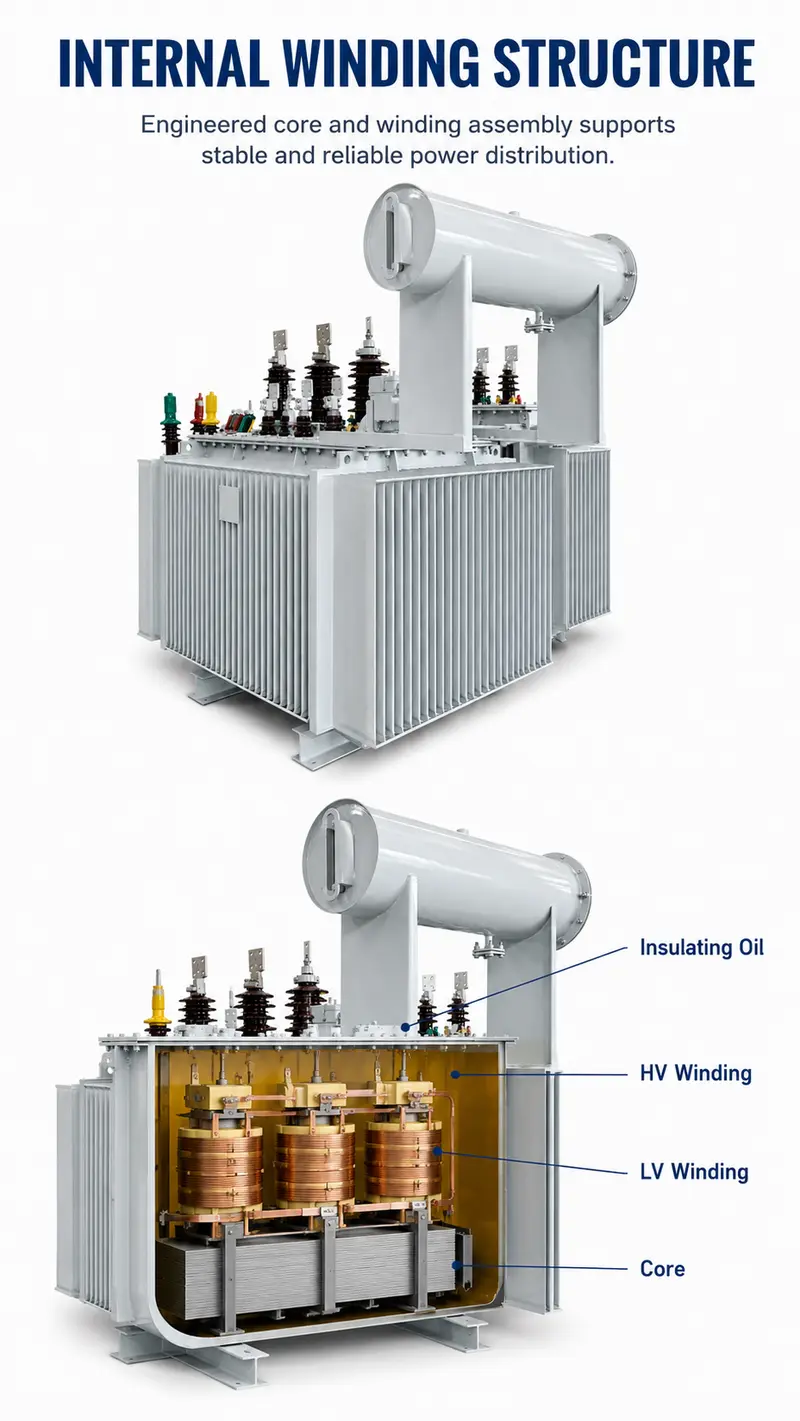 1000kVA 6.6kV/415V Low-Loss Three-Phase Oil-Immersed Distribution Transformer — detail 2