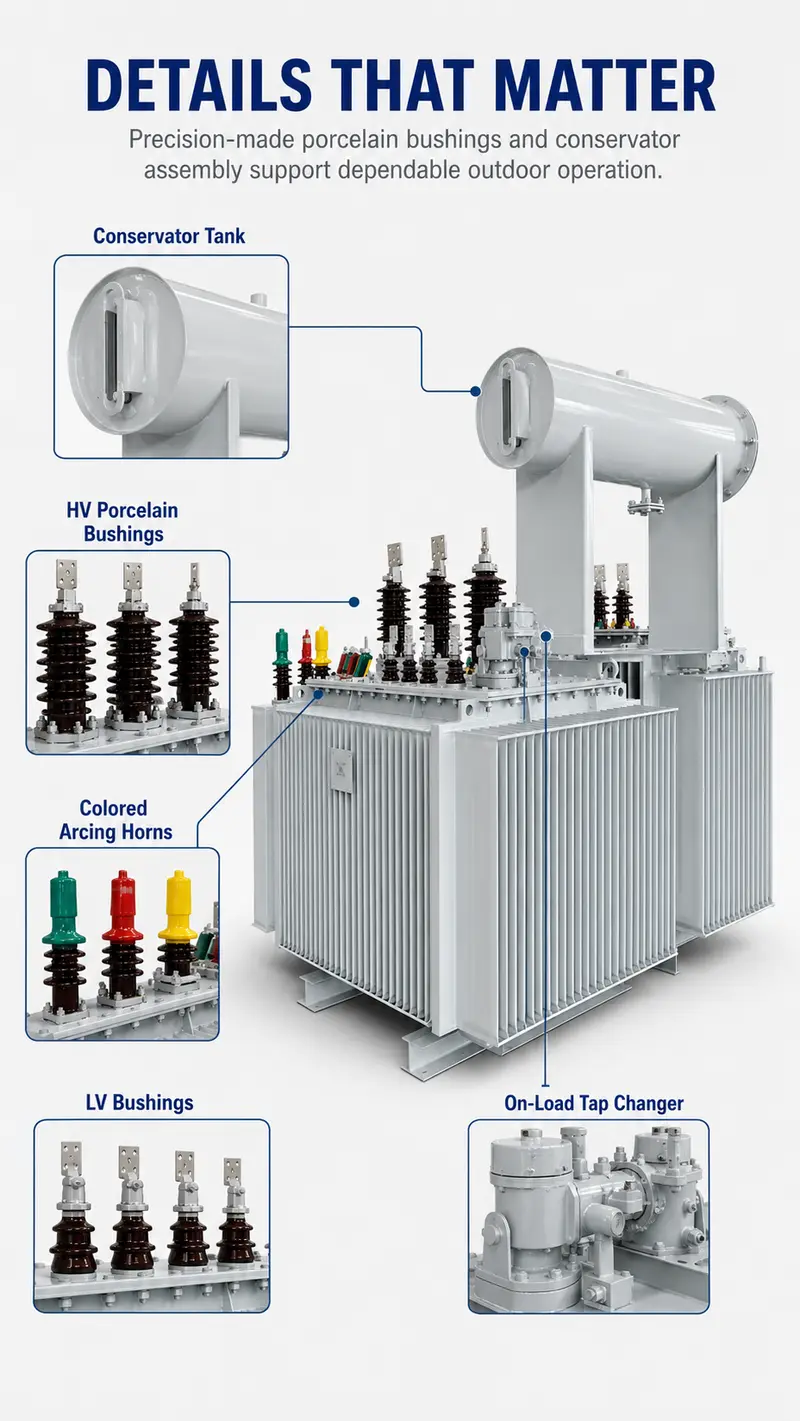 1000kVA 6.6kV/415V Low-Loss Three-Phase Oil-Immersed Distribution Transformer — detail 3