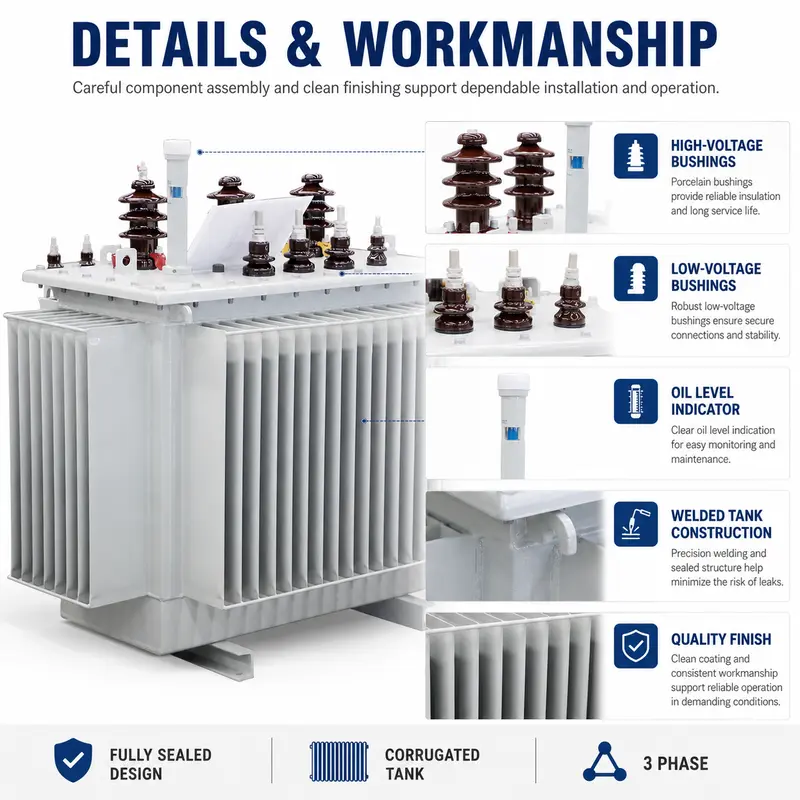 160kVA & 200kVA 11/22kV to 415V Three-Phase Oil-Immersed Distribution Transformer — detail 3