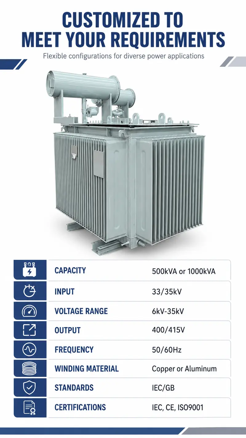 500kVA & 1000kVA MV/HV Three-Phase Oil-Immersed Distribution Transformer (6kV–35kV) — detail 4