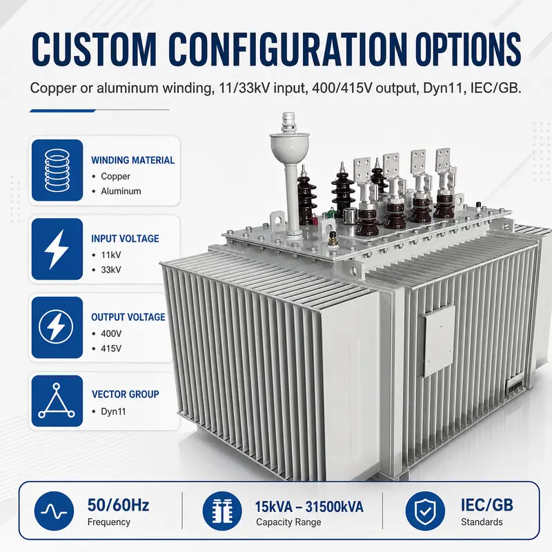 11/33kV to 400/415V Outdoor Three-Phase Oil-Immersed Power Transformer (15kVA–31500kVA) — detail 4