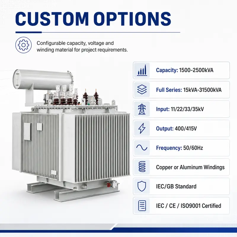 1500–2500kVA 6kV–35kV Variable Three-Phase Oil-Immersed Power Transformer — detail 4
