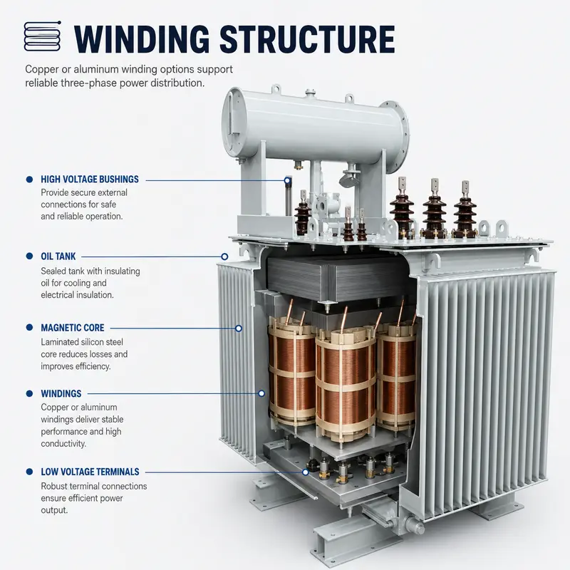 100–1600kVA 11/13.8/22/30/33kV Three-Phase Oil-Immersed Power Transformer — detail 2