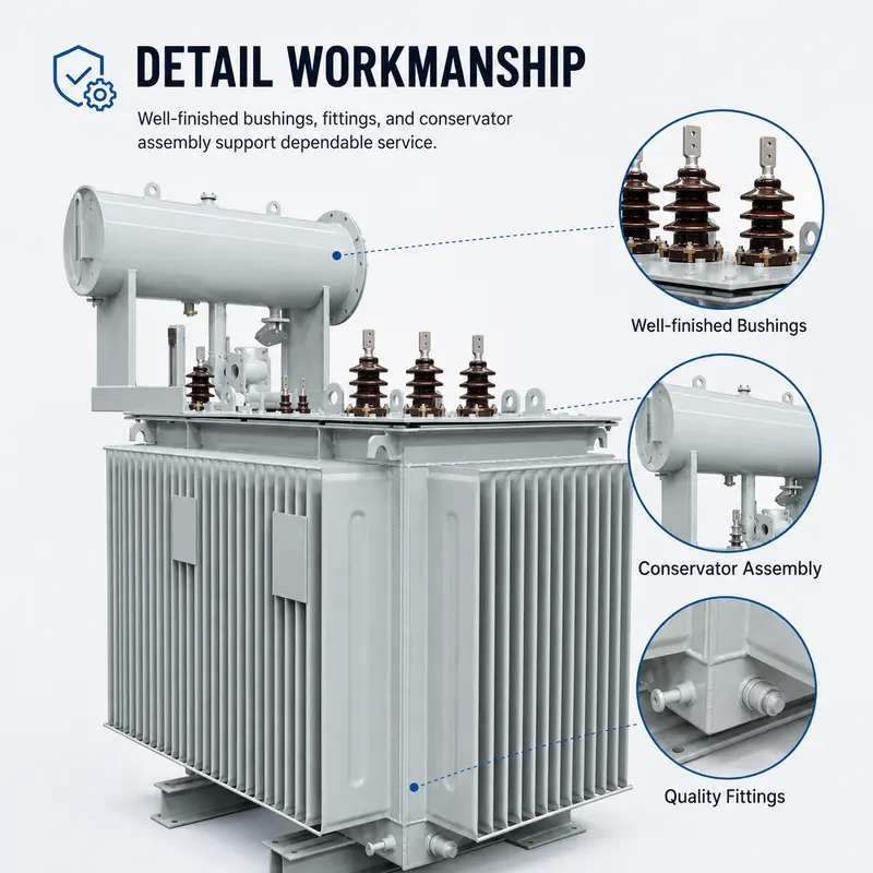 100–1600kVA 11/13.8/22/30/33kV Three-Phase Oil-Immersed Power Transformer — detail 3