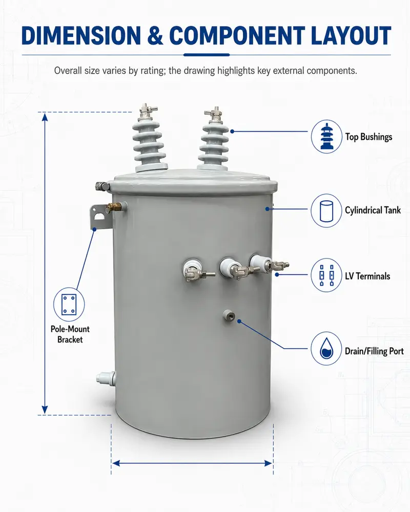 Single-Phase Pole-Mounted Oil Transformer, 25–100 kVA — detail 1