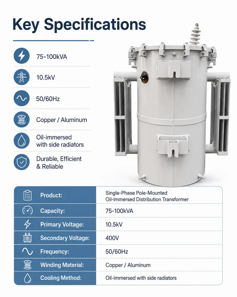75 & 100 kVA Single-Phase Pole-Mounted Oil Transformer — detail 1