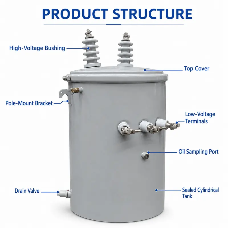 50–333 kVA Outdoor Single-Phase Pole-Mounted Oil Transformer — detail 1