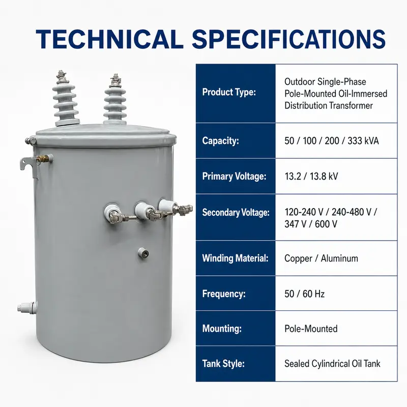 50–333 kVA Outdoor Single-Phase Pole-Mounted Oil Transformer — detail 2