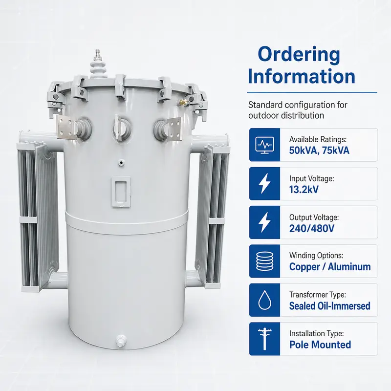 50 & 75 kVA Single-Phase Pole-Mount Transformer (13.2 kV, 240/480 V) — detail 4