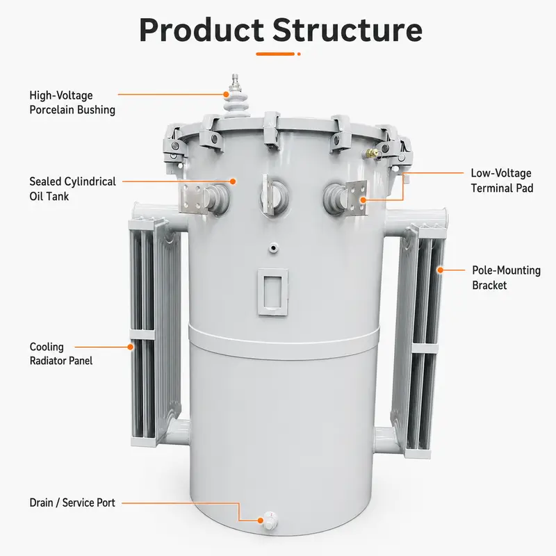 50 & 75 kVA Single-Phase Pole-Mount Transformer (13.2 kV, 240/480 V) — detail 2