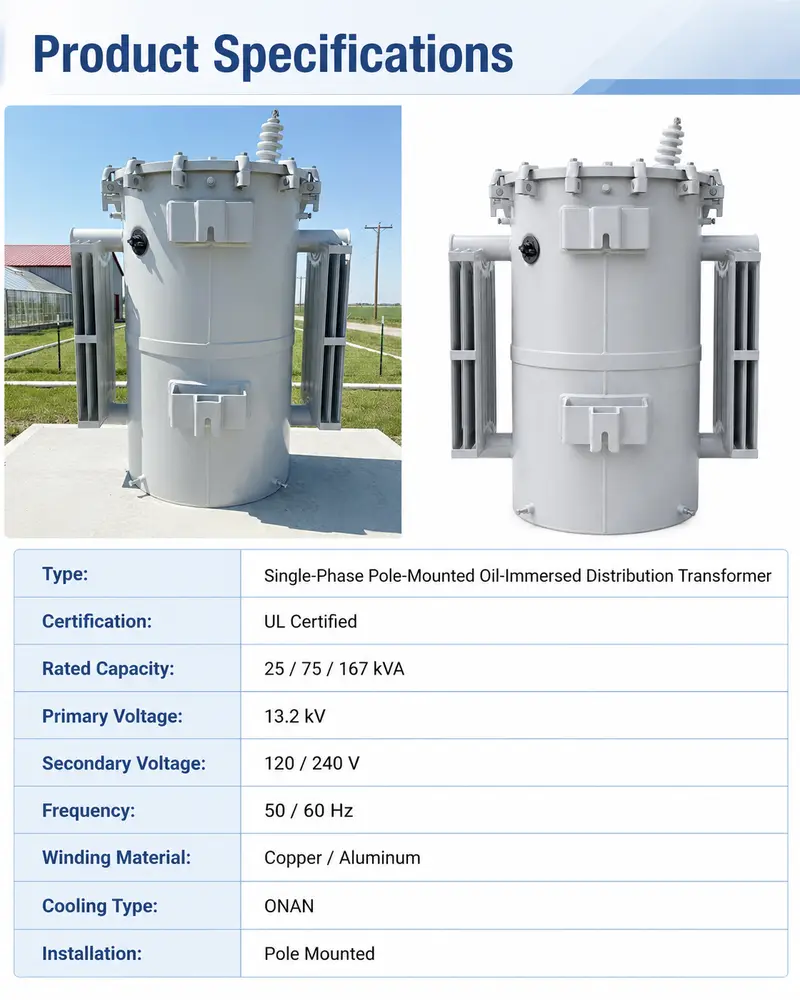 UL-Listed 25/75/167 kVA Single-Phase Pole-Mounted Transformer — detail 1