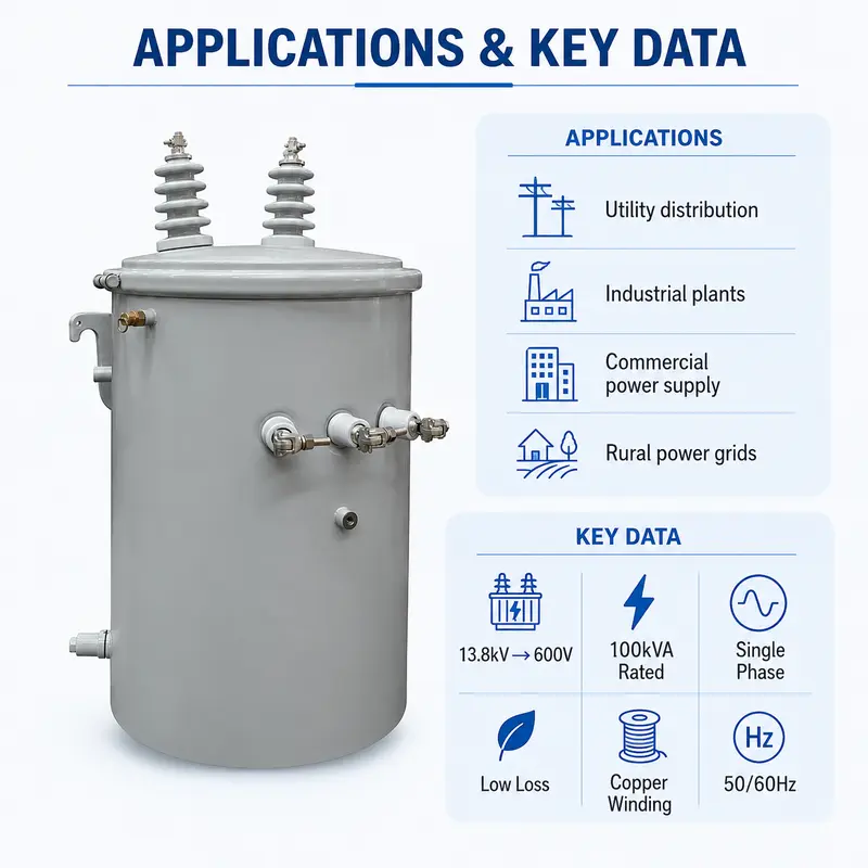 Factory-Direct Low-Loss 100 kVA Single-Phase Pole Transformer — detail 4