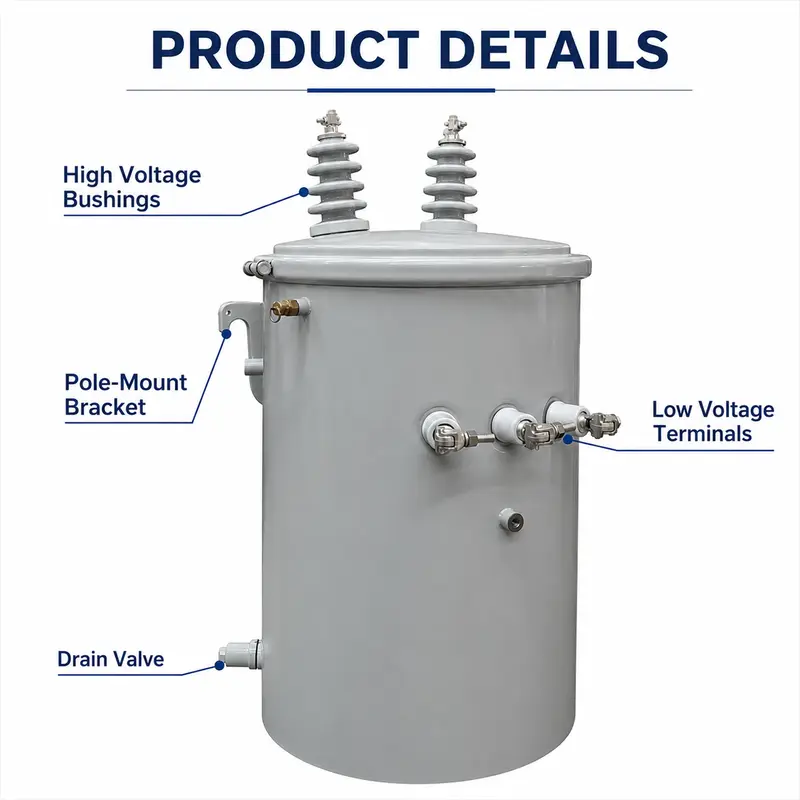 Factory-Direct Low-Loss 100 kVA Single-Phase Pole Transformer — detail 1