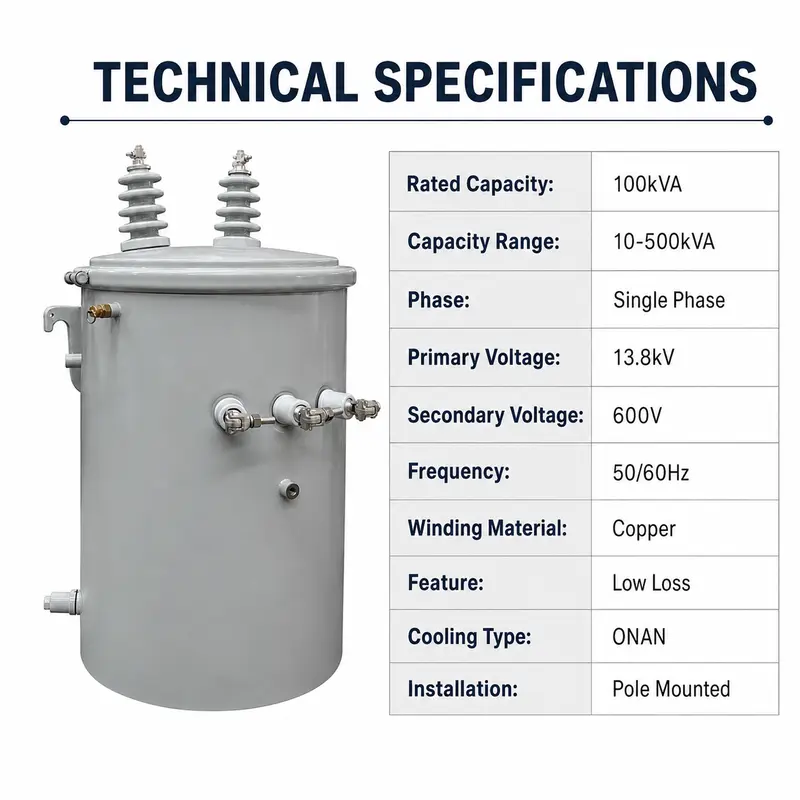 Factory-Direct Low-Loss 100 kVA Single-Phase Pole Transformer — detail 2