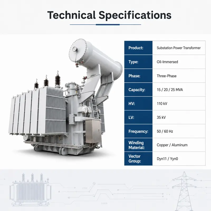 15 / 20 / 25 MVA High-Voltage Power Transformer, 110 kV to 35 kV — detail 1