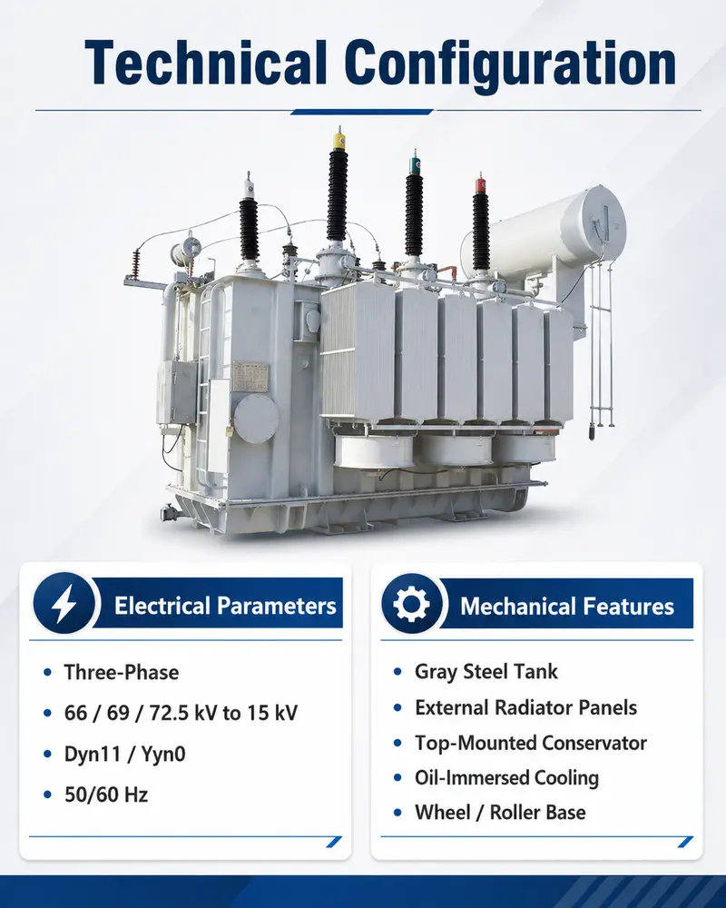 Custom-Built 25 MVA / 31500 kVA Power Transformer, 66–72.5 kV — detail 3