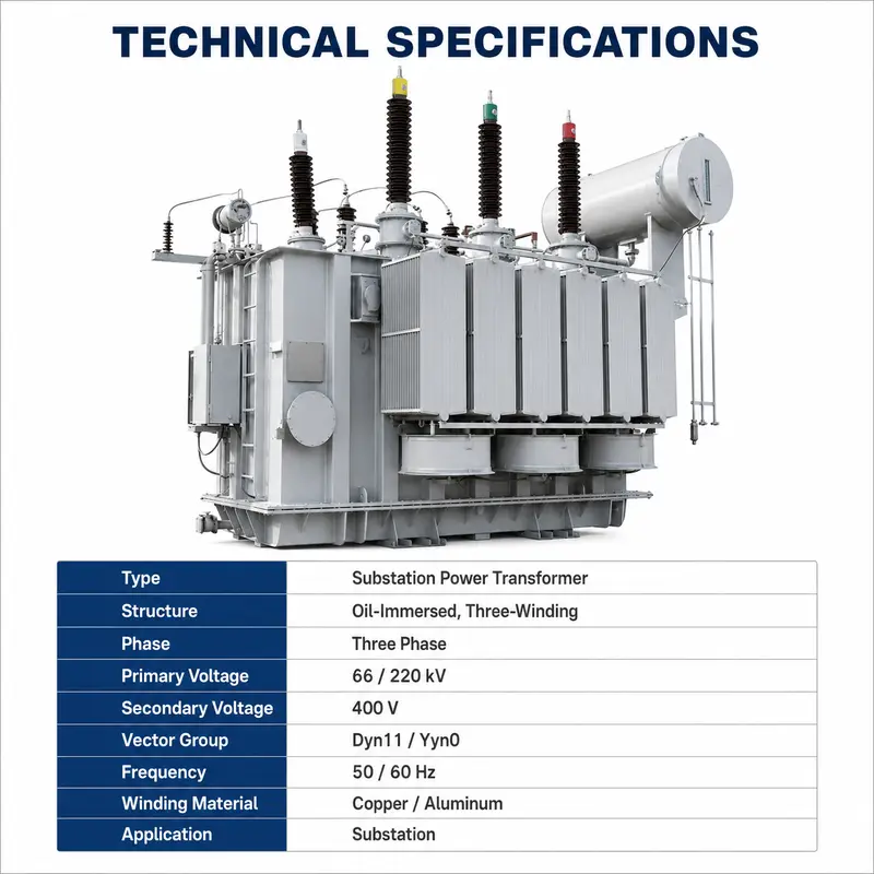 66 / 220 kV Three-Winding Substation Power Transformer — detail 1