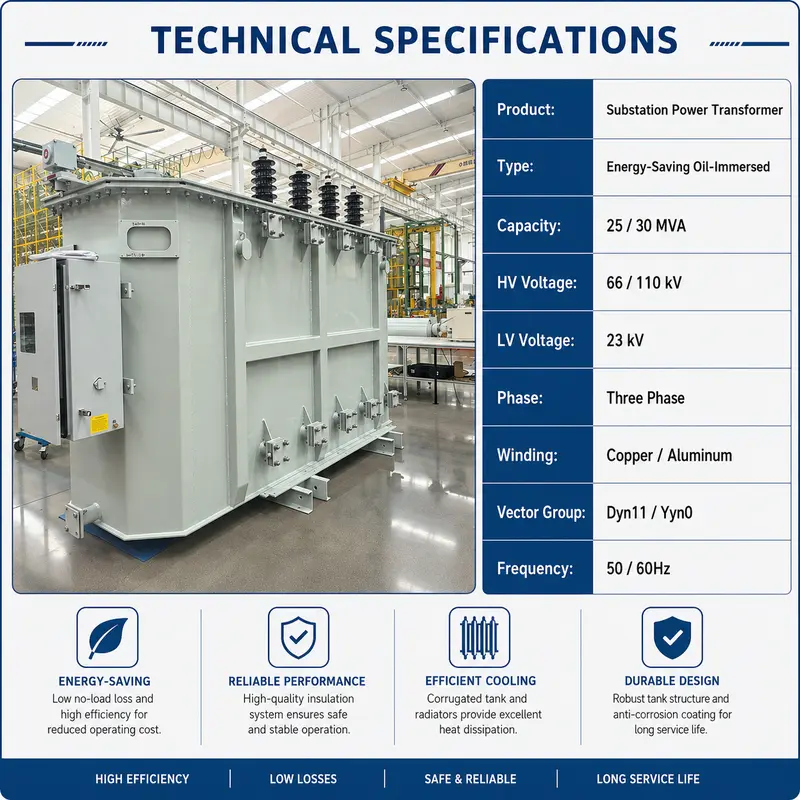 Energy-Saving 25 / 30 MVA Power Transformer, 66–110 kV Class — detail 1