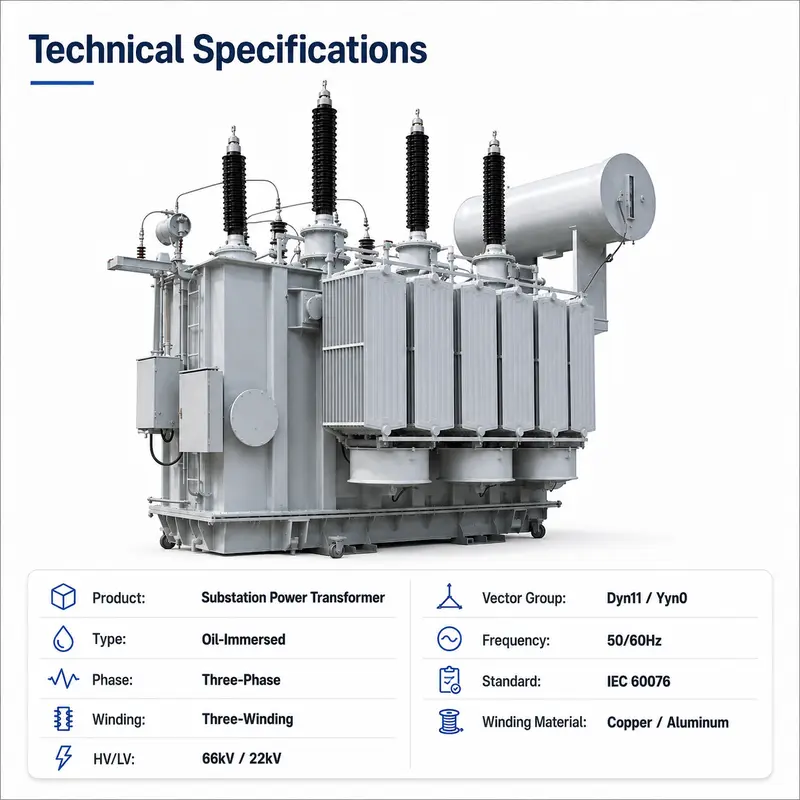 IEC 60076-Compliant 66 kV Three-Winding Substation Transformer — detail 1