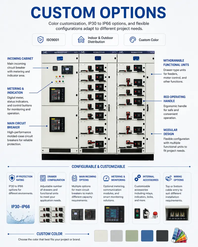 400–480V Low Voltage Power Distribution Switchgear Panel (1600A, IP65, Galvanized Steel) — detail 4