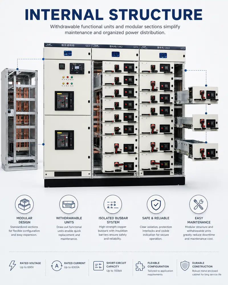 400–480V Low Voltage Power Distribution Switchgear Panel (1600A, IP65, Galvanized Steel) — detail 2